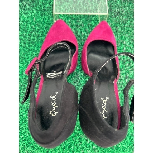 Qupid Fuchsia Black Suede Platform Heels Ankle Strap Stiletto Pumps Size 8 - Picture 7 of 11
